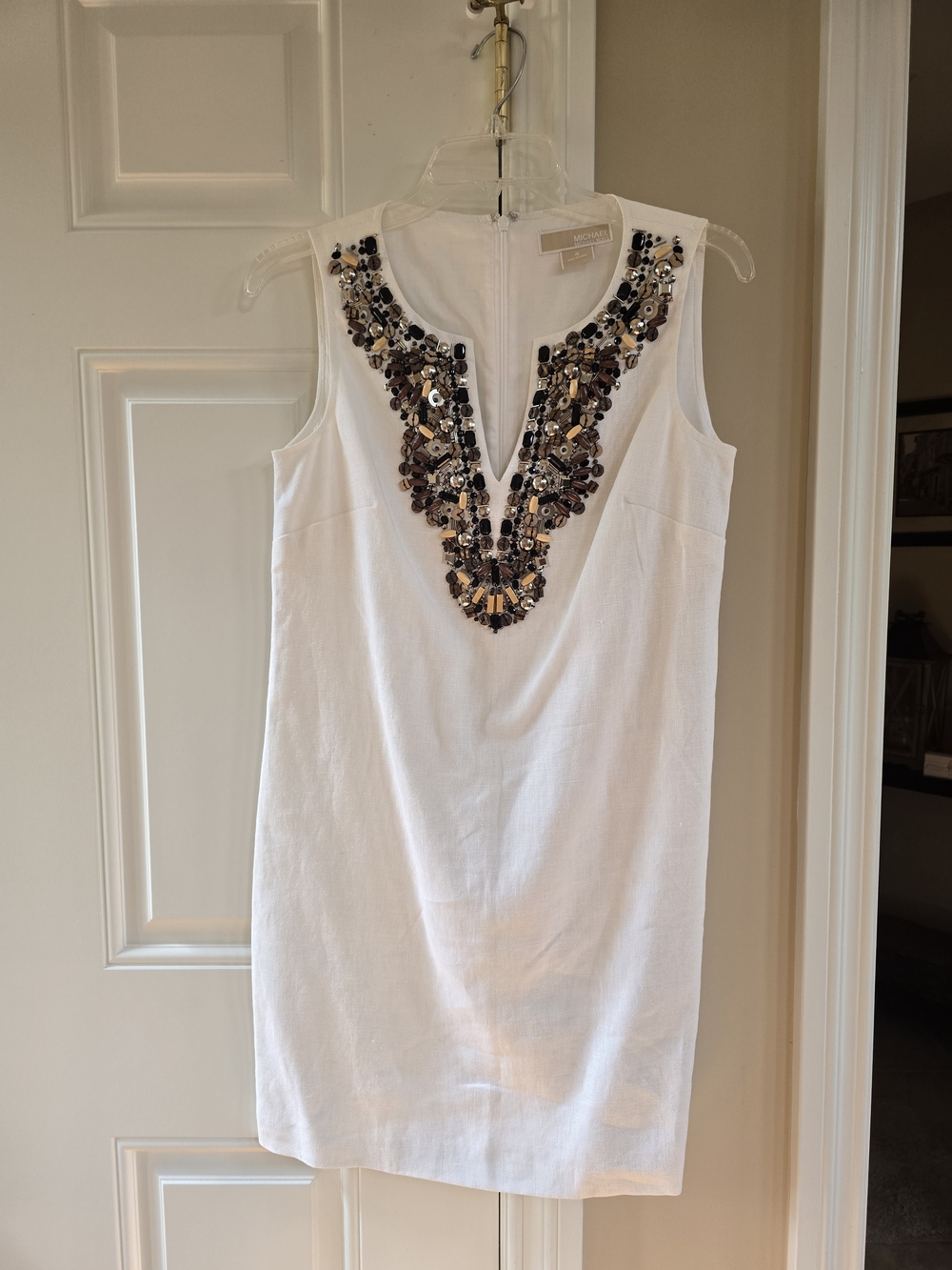 White Embellished Sleeveless Shift Dress by MICHAEL Michael Kors